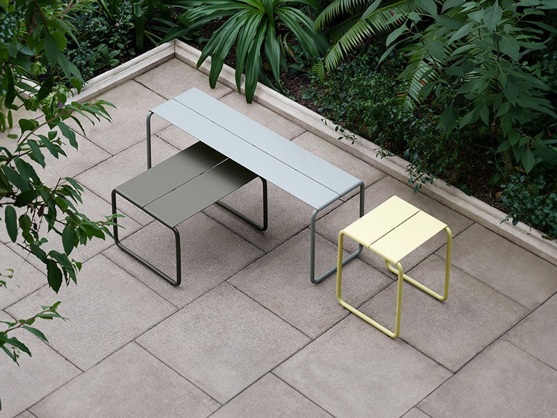 The bench, ottoman and stool for the Sine outdoor furniture range.