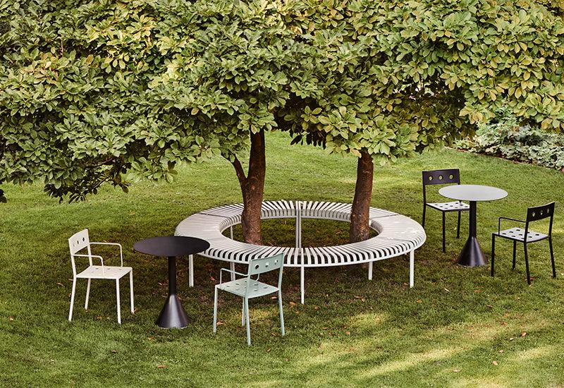 Hay Palissade tables with Palissade bench and Balcony chairs and amrchairs