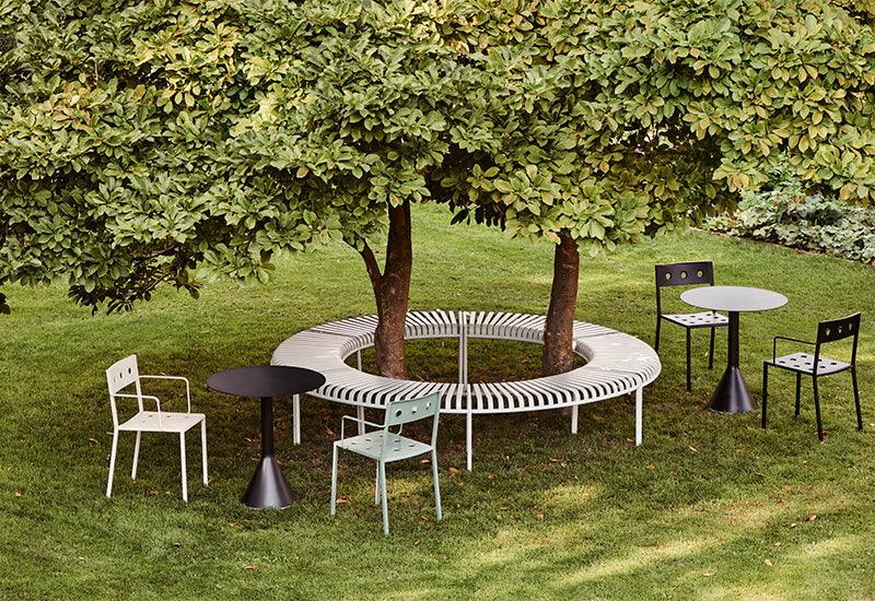 Hay Palissade tables with Palissade bench and Balcony chairs and amrchairs