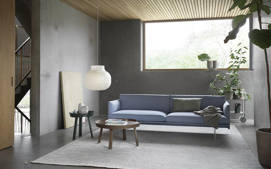 Outline three seater sofa in Vidar 723 upholstery with aluminium base by Anderssen + Voll for Muuto.