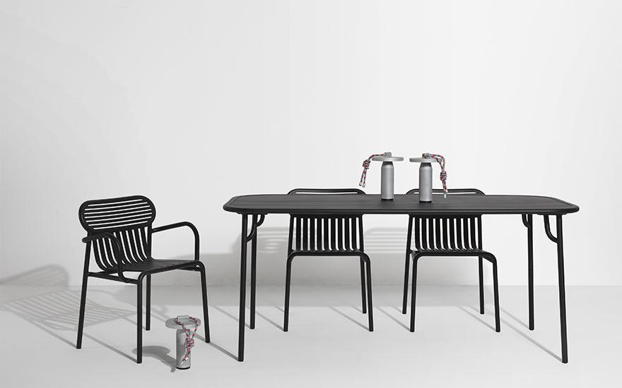 Quasar lamp by Samy Rio for Petite Friture in natural aluminium finish with the Week End table and armchairs in black finish