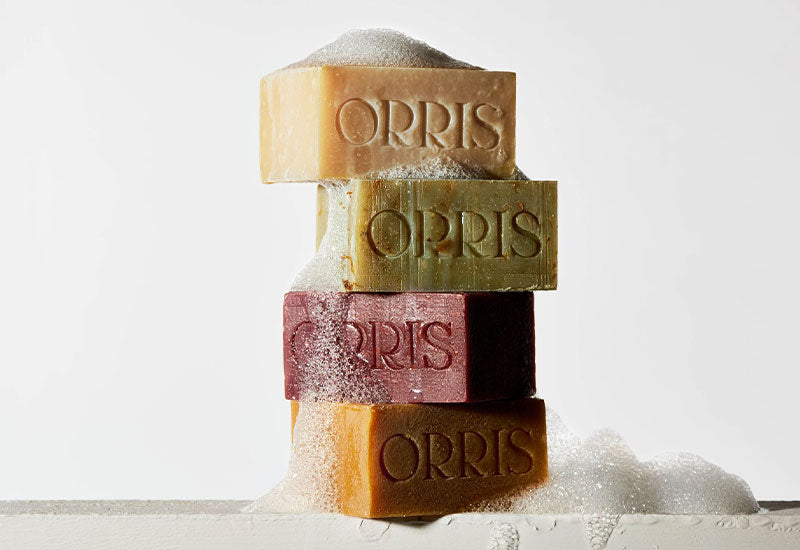The ORRIS soap range with a foamy lather.