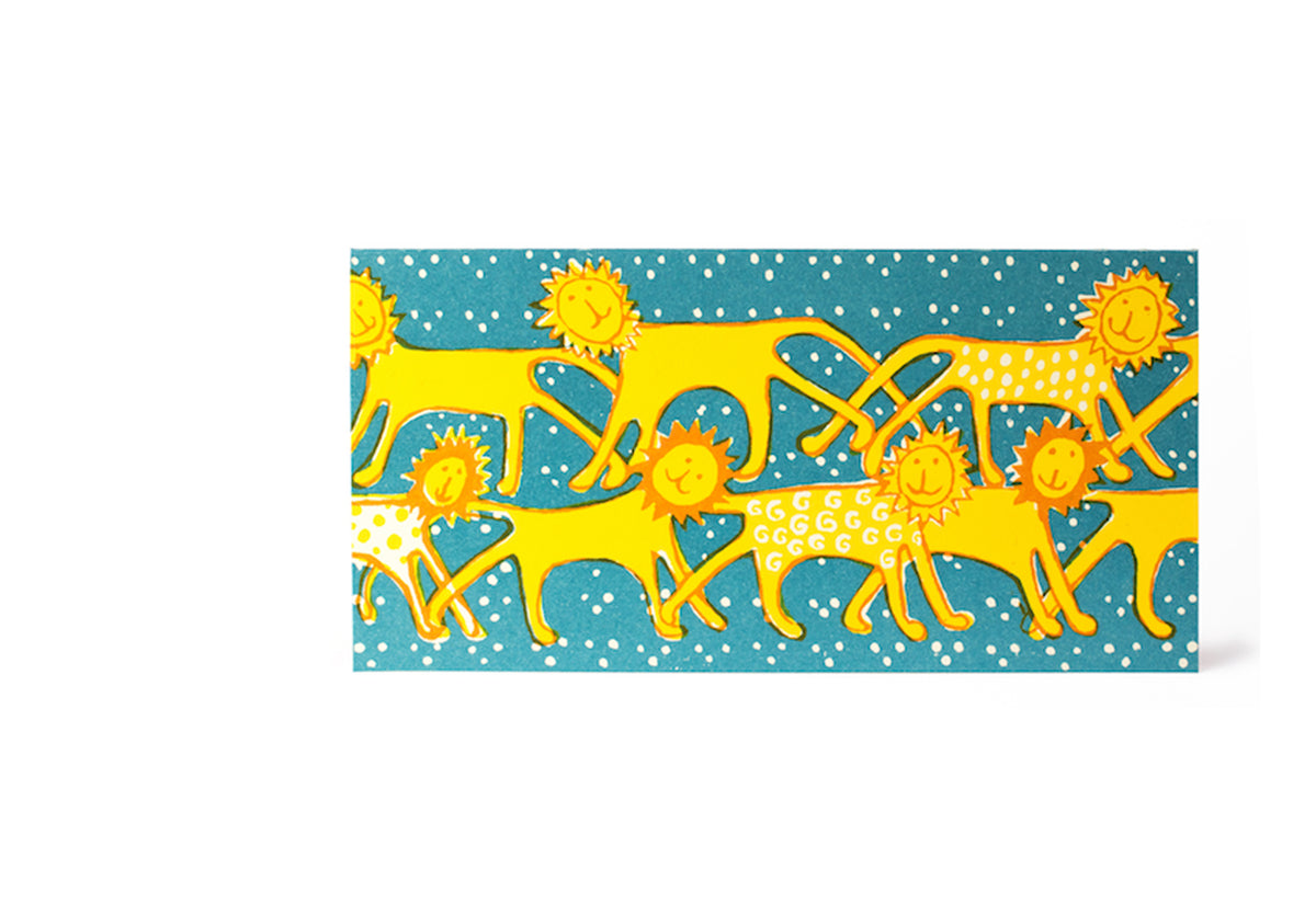 Friendly Lions Long Card, Cambridge imprint, Cambridge imprint