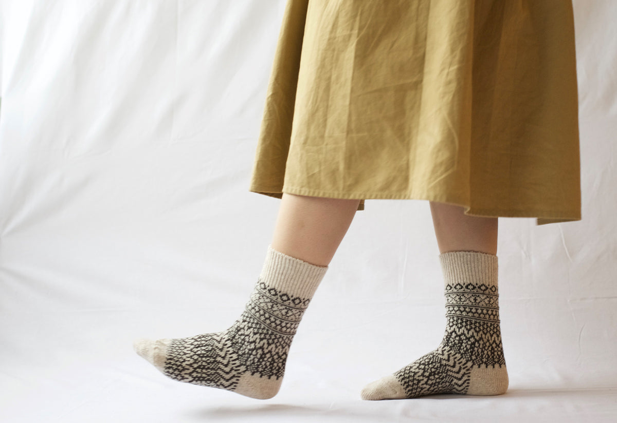 Oslo Wool Jacquard Socks, Nishiguchi kutsushita