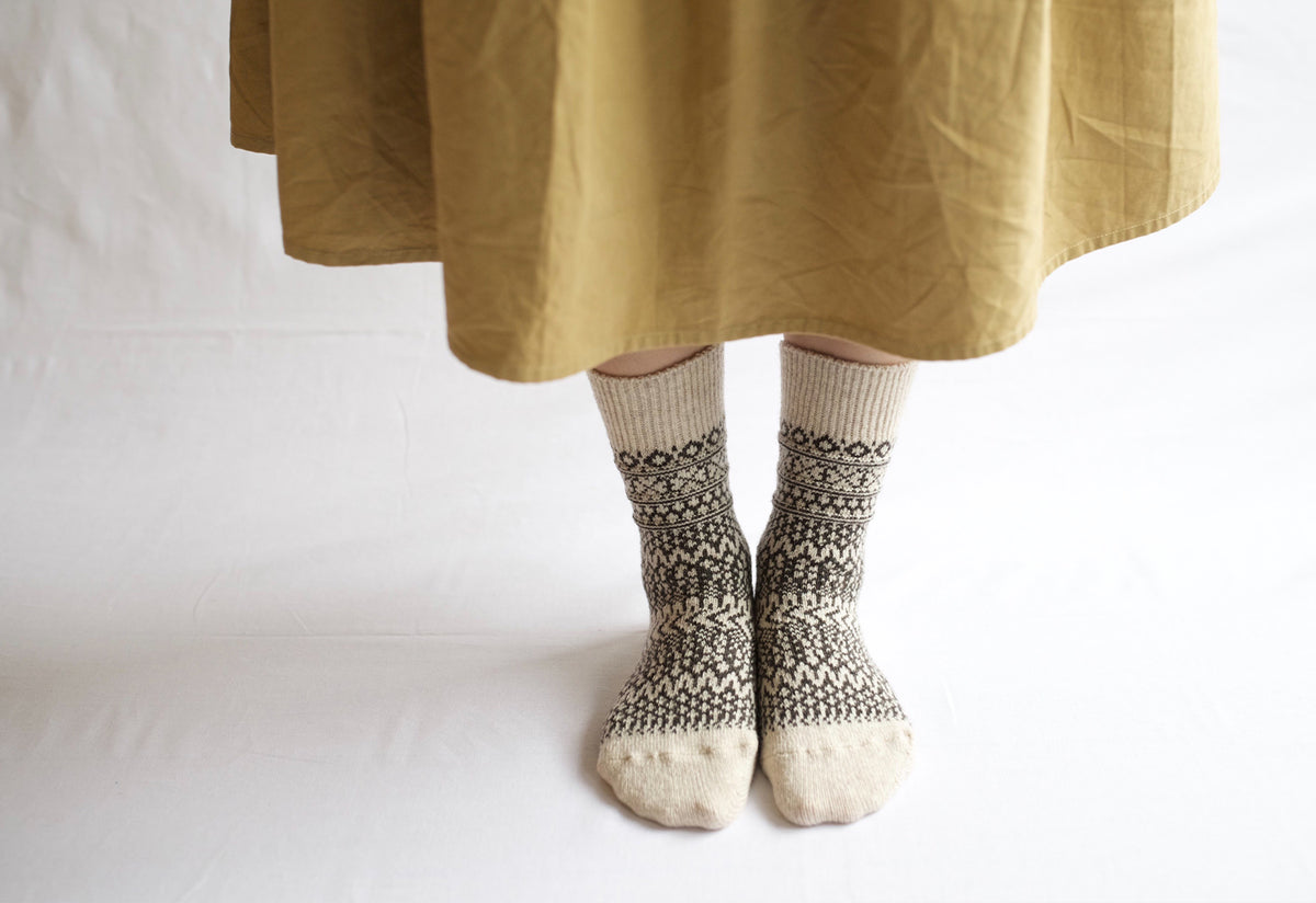 Oslo Wool Jacquard Socks, Nishiguchi kutsushita