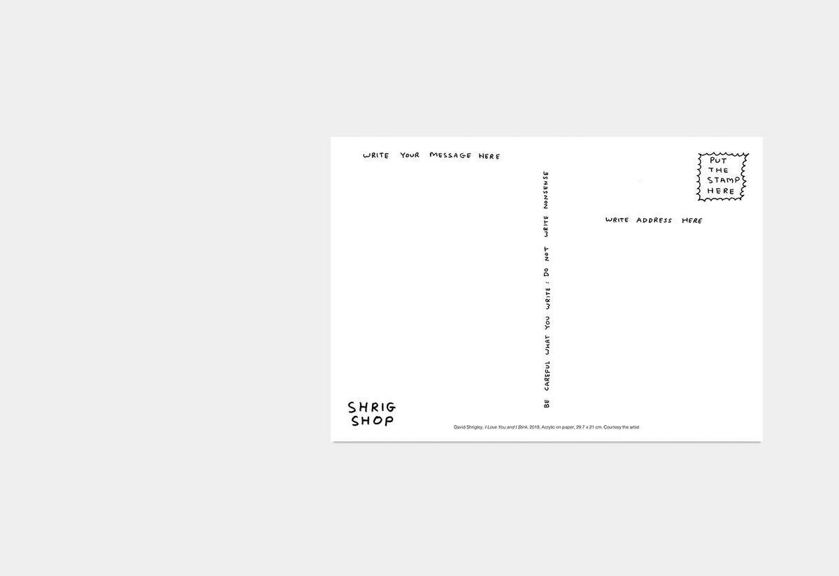 I Love You And I Stink Postcard, David shrigley, Shrig shop