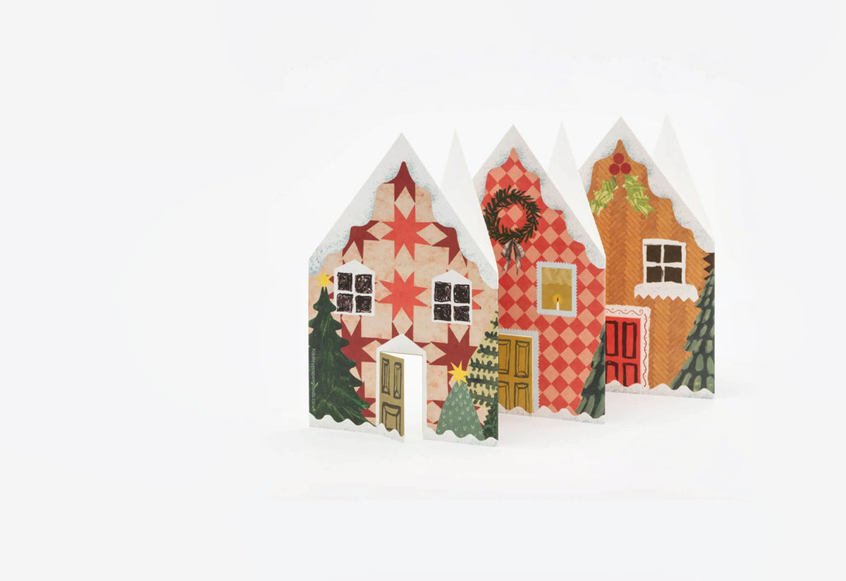 Christmas Houses Concertina Card, Hadley paper goods