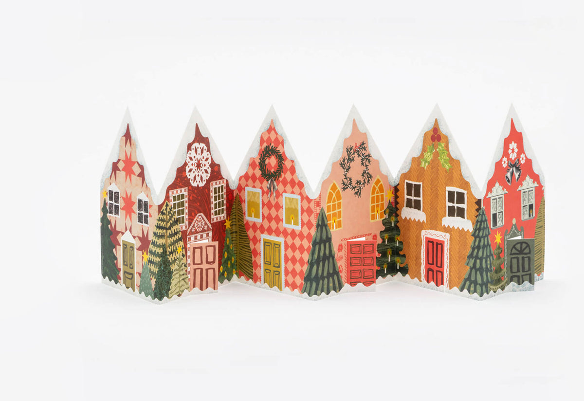 Christmas Houses Concertina Card, Hadley paper goods