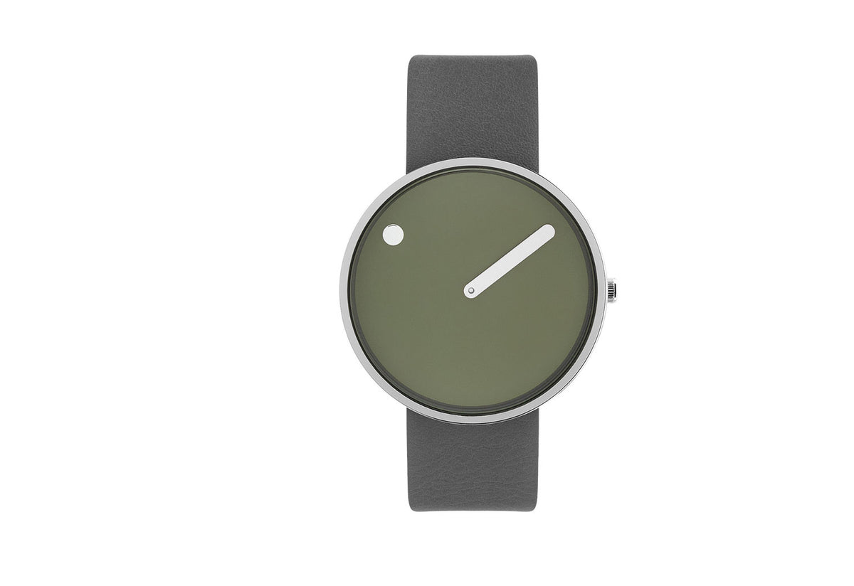 Olive Picto Watch, Grey Leather Strap, Picto