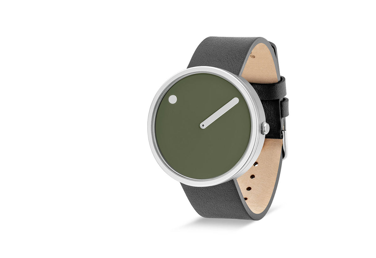 Olive Picto Watch, Grey Leather Strap, Picto