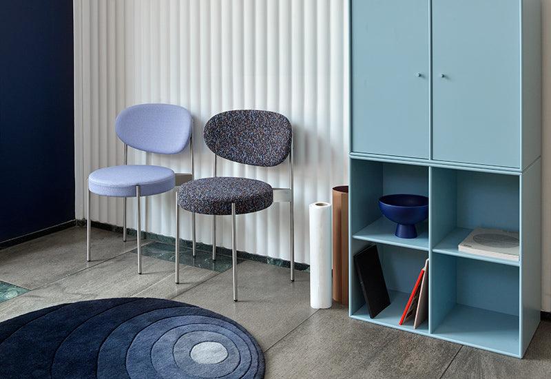  Two Series 430 chair, by Verner Panton for Verpan, duo in blue colour ways.