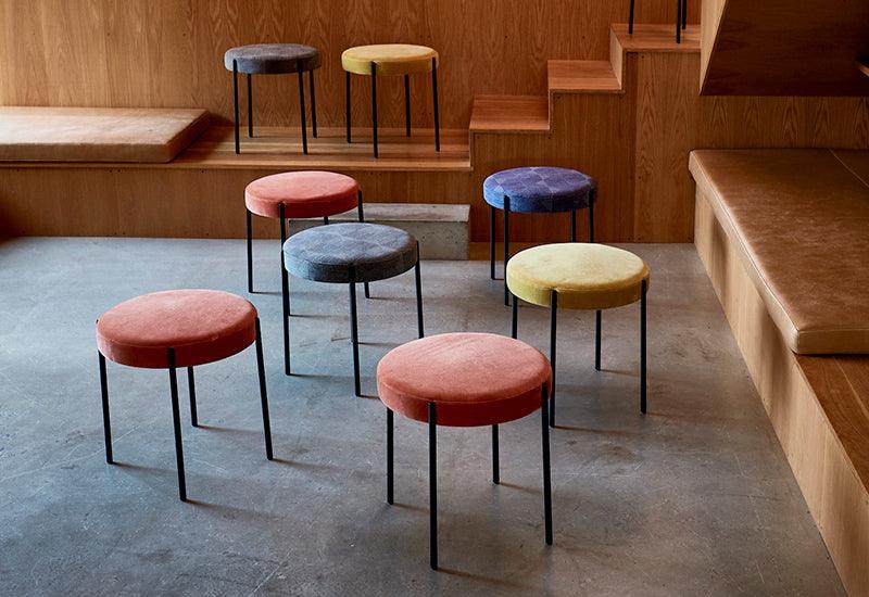  A collection of different upholstered Series 430 stools, by Verner Panton for Verpan.