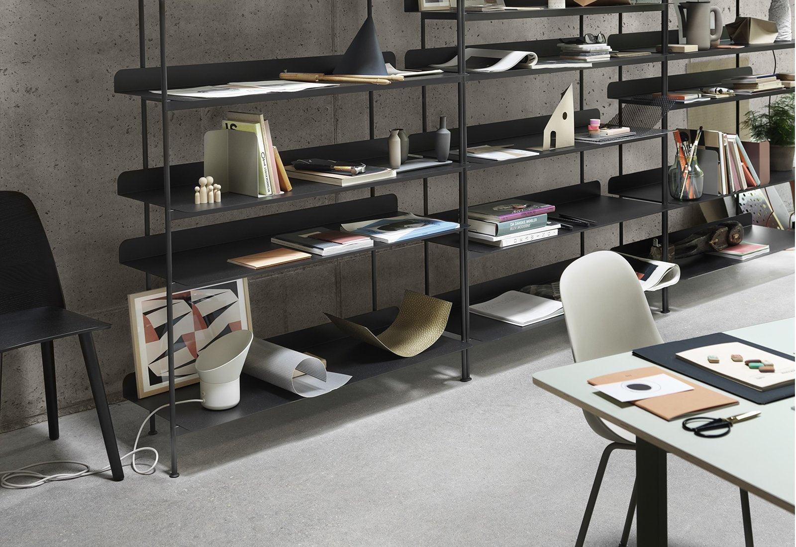  The Compile shelving system by Cecilie Manz for Muuto in black.