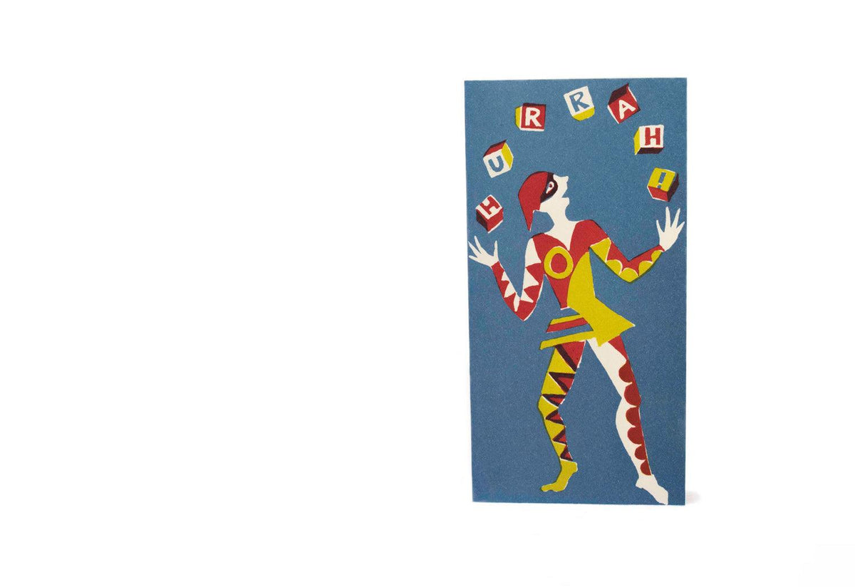 Juggler Hurrah! card, 2018, Cambridge imprint, Cambridge imprint