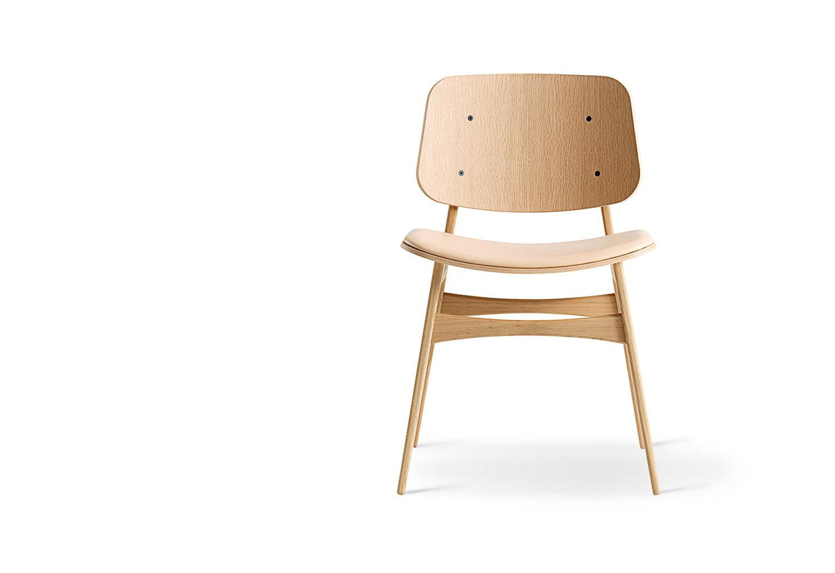 Søborg Wood Base Chair, Upholstered Seat, Børge mogensen, Fredericia